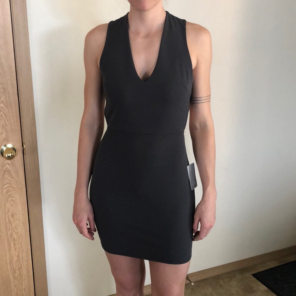 Mini dark grey/blue dress. Open back.